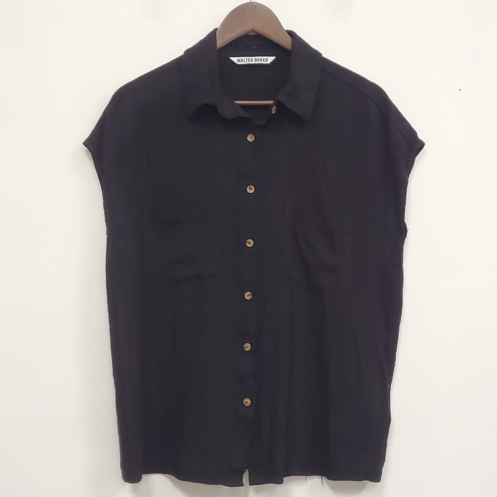 Walter Baker Womens Linen Blend Button Up Shirt Size L Old Money Quiet Luxury